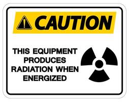 attenzione questa apparecchiatura produce radiazioni quando eccitata simbolo simbolo su sfondo bianco vettore