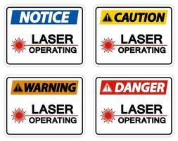 segnale di avvertimento laser operante su sfondo bianco vettore