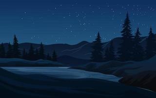 illustrazione vettoriale del paesaggio della foresta di notte di conifere