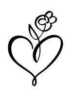 Disegnato a mano due cuore e fiore segno d&#39;amore. Vettore romantico dell&#39;illustrazione di calligrafia del giorno di S. Valentino. Simbolo dell&#39;icona di Concepn per t-shirt, cartolina d&#39;auguri, matrimonio poster