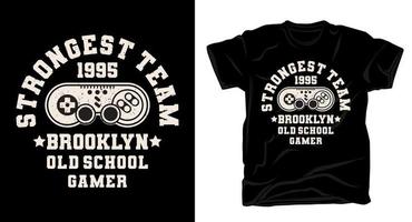 la tipografia della squadra più forte con il design della t-shirt del controller di gioco vettore