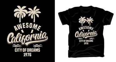 fantastica tipografia californiana con design t-shirt palme vettore