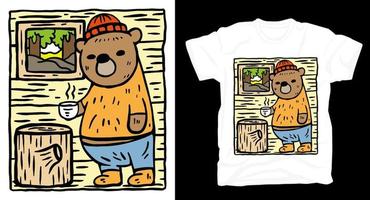 disegno della maglietta dell'illustrazione disegnata a mano dell'orso vettore