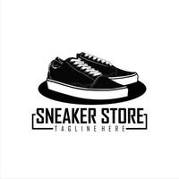 modello di logo del negozio di scarpe da ginnastica in bianco e nero vettore