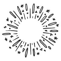starburst, sunburst disegnato a mano. elemento di design fuochi d'artificio raggi neri. effetto esplosione comica. linee radianti, radiali. vettore