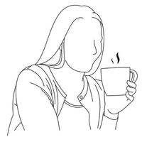 giovane bella donna sorridente intelligente godendo l'aroma di una tazza di caffè o tè fresca. una donna che sorseggia il suo caffè mattutino. femmina felice che tiene tazza e beve caffè durante la colazione, buona giornata