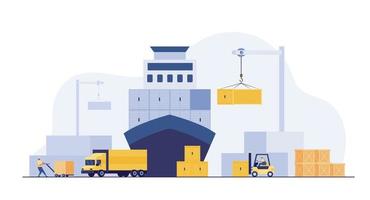 porto marittimo industriale cargo logistica container import export nolo nave gru consegna acqua concetto di trasporto
