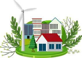 salva il concetto del pianeta con la costruzione di case e la turbina eolica vettore