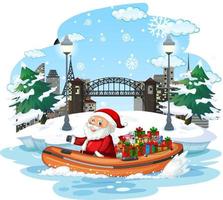 Babbo Natale consegna regali in barca vettore