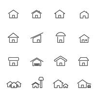 Vettore stabilito dell&#39;icona della casa e della casa. Costruzione vivente e concetto di simbolo. Tema icona linea sottile. Sfondo bianco isolato. Illustrazione vettoriale.