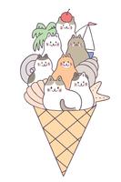 Cartone animato carino estate gatti e gelato vettoriale. vettore