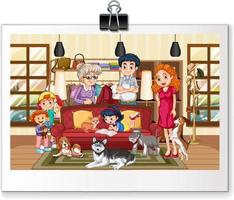una foto di famiglia felice in stile cartone animato vettore