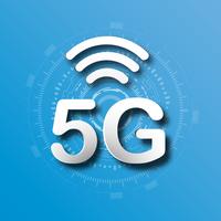 5G cellulare comunicazione mobile blu logo sfondo con trasmissione di collegamento di linea di rete globale. Trasformazione digitale e concetto di tecnologia. Massima connessione ad internet ad alta velocità del dispositivo futuro vettore