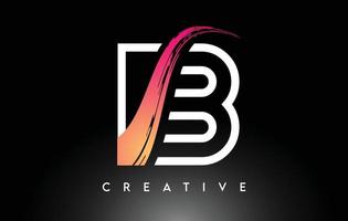 pennello lettera b logo design con contorno bianco e vettore di sfondo nero