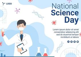 illustrazione di design piatto modello di brochure della giornata nazionale della scienza modificabile di sfondo quadrato adatto per i social media o biglietto di auguri