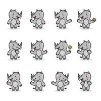 icona del set di illustrazione di rinoceronte carino vettore