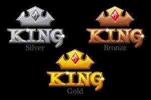 corone in oro, argento o bronzo e logo del re. set di icone di corona isolate con diamante. vettore