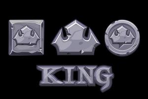 il logo di pietra è il re, l'icona della corona, il quadrato e la moneta. re del logo del testo, oggetti su livelli separati vettore