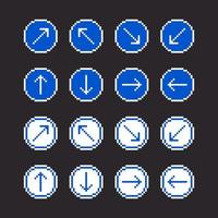 adesivi frecce blu in stile pixel art vettore