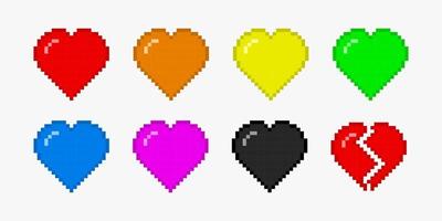 cuore colorato set pixel art vettore