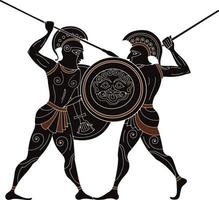 guerriero della grecia antica. ceramica a figura nera. banner di scena greca antica. vettore