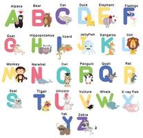 simpatici alfabeti animali per l'educazione dei bambini vettore