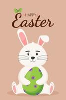 simpatico coniglietto pasquale con un uovo di Pasqua tra le zampe. concetto di pasqua. striscioni di buona pasqua, biglietti di auguri, poster, copertine per le vacanze.