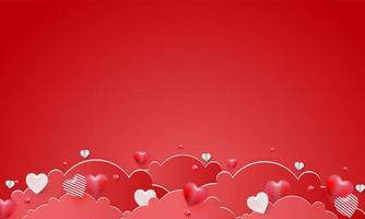 illustrazione dell'amore e del giorno di San Valentino con mongolfiera, regalo e nuvole. stile di taglio della carta. illustrazione vettoriale