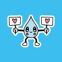 simpatico personaggio dell'acqua che tiene il doodle del fumetto del segno di amore. illustrazione per t shirt poster logo adesivo o merce di abbigliamento. vettore