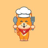 simpatico personaggio dei cartoni animati della mascotte del cuoco unico del gatto che tiene cucchiaio e forchetta vettore