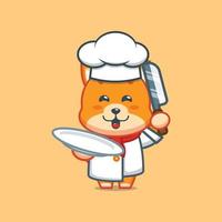 simpatico personaggio dei cartoni animati della mascotte del cuoco unico del gatto con il coltello e il piatto vettore
