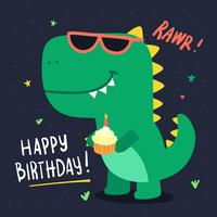Carta di compleanno simpatico dinosauro vettore