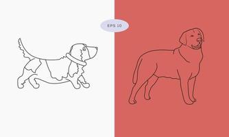 raccolta in diverse pose in stile di illustrazione vettoriale di disegno a mano libera, disegno a linea singola di cane. disegno di contorno del cane. icona minimalista di animali a una linea