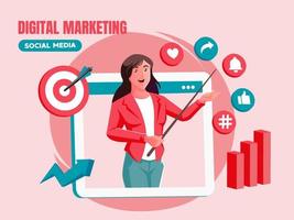 una donna che fornisce formazione sul marketing digitale vettore