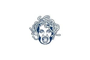 Medusa la testa della dea greca con il vettore di design del logo dei capelli di serpente