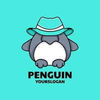 simpatico logo del pinguino che indossa un cappello vettore