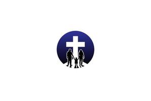 croce cristiana semplice e minimalista con silhouette di famiglia per il vettore di progettazione del logo della scuola della chiesa