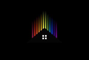 casa colorata con equalizzatore arcobaleno o aurora per il vettore di progettazione di logo immobiliare di musica