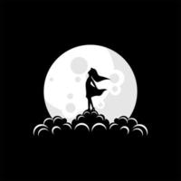 logo della siluetta della donna sul vettore della luna