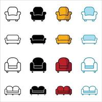 sedia vivente icon set modello di disegno vettoriale su sfondo bianco