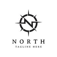 lettera n nord con design del logo della bussola vettore