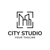 design del logo della linea di studio della costruzione della città vettore