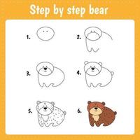 passo dopo passo disegnando l'orso per i bambini. difficoltà di livello semplice vettore