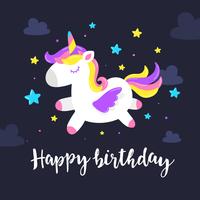 Biglietto di auguri di compleanno unicorno vettore