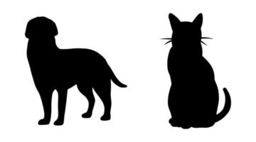 icona della siluetta animale isolata vettore. semplice set di forme nere. illustrazione grafica del cane e del gatto. simbolo astratto segno elemento di design. logo della clinica veterinaria. stile piatto dell'ombra del ritratto dell'animale domestico. vettore