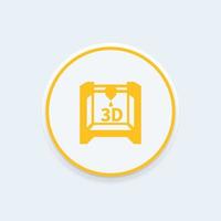 Icona della stampante 3d, produzione additiva, simbolo della stampa 3d, icona rotonda, illustrazione vettoriale