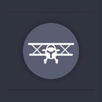 icona dell'aeroplano biplano, icona piatta rotonda dell'aeroplano, simbolo dell'aereo, illustrazione vettoriale