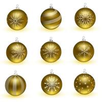 palle di natale dorate. set di decorazioni realistiche isolate vettore