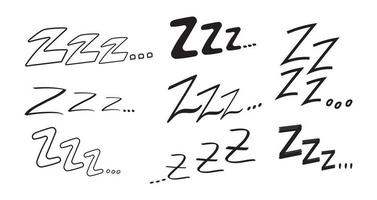 sonno zzzz vettore impostato nel set di doodle disegnato a mano. icona di insonnia in stile schizzo. simbolo assonnato di doodle
