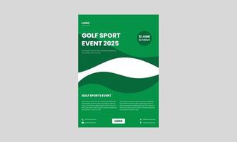 modello di volantino del torneo di golf. design volantino per eventi sportivi di golf in colore verde. vettore